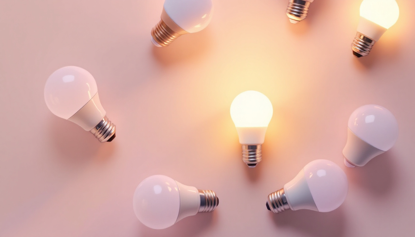 A photograph of a close-up shot of various a21 bulbs arranged aesthetically on a clean