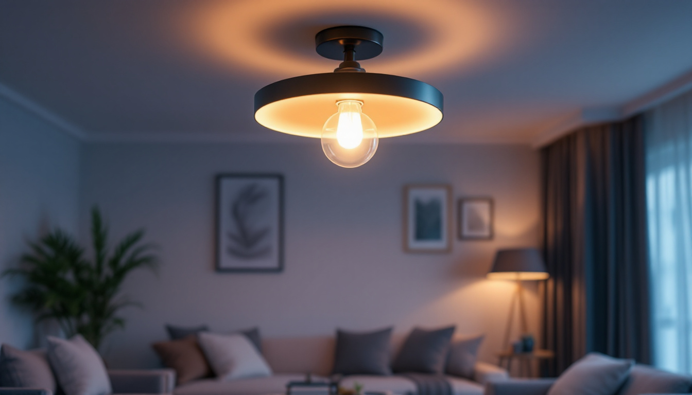 A photograph of a beautifully designed semi-flush light fixture illuminating a stylishly arranged room