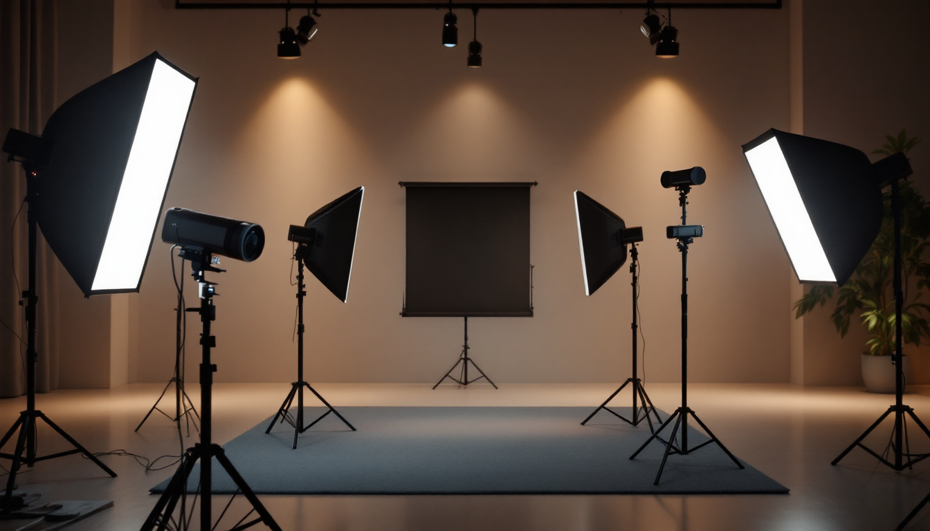 A photograph of a modern lighting setup featuring various types of ballast lights in use