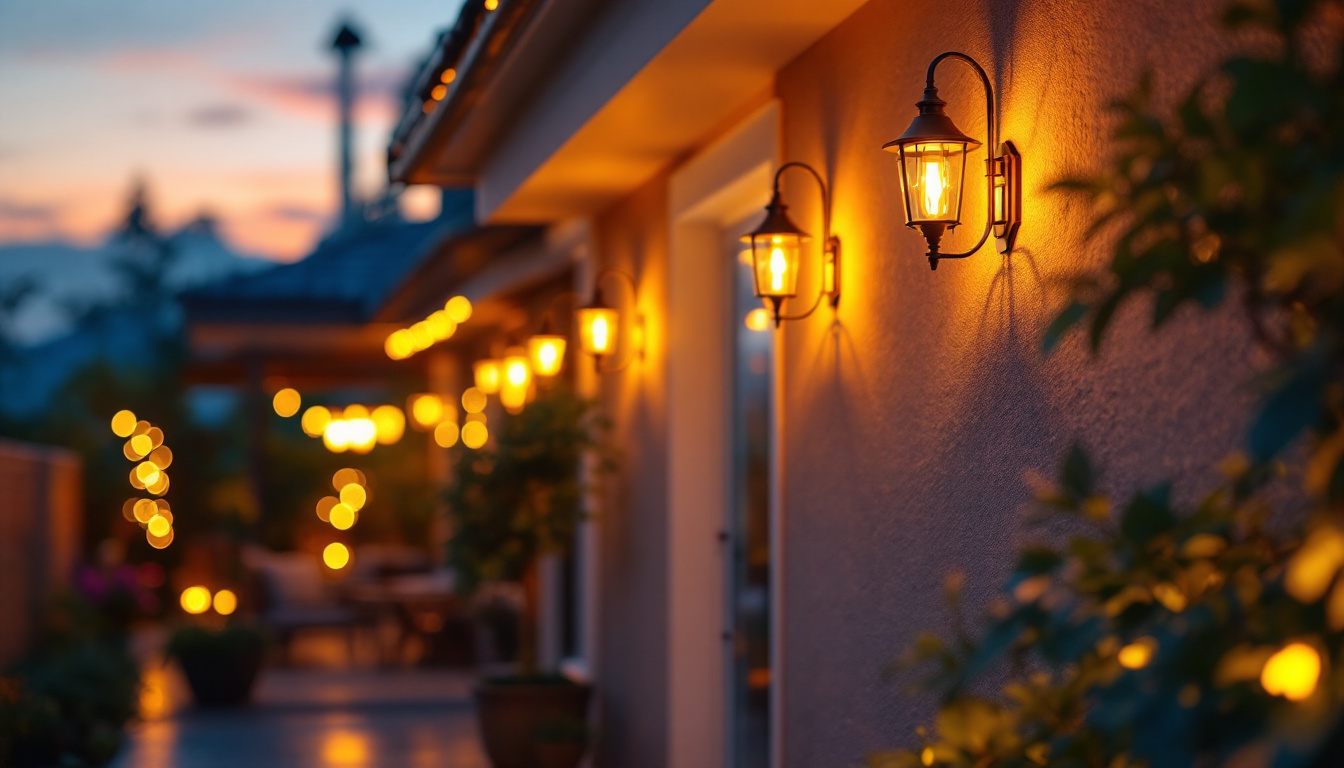 A photograph of a beautifully illuminated outdoor space featuring stylish house lighting fixtures