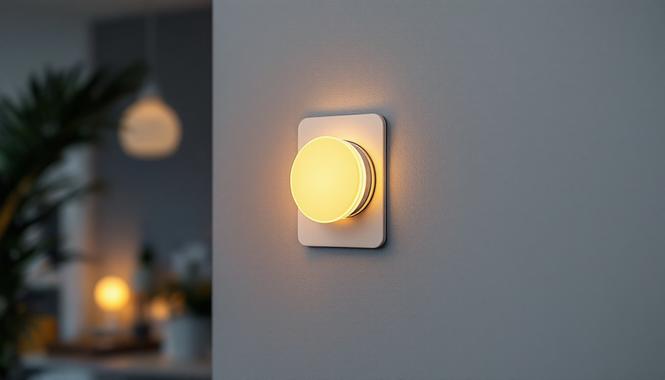 A photograph of a stylishly designed room featuring a smart toggle switch in action