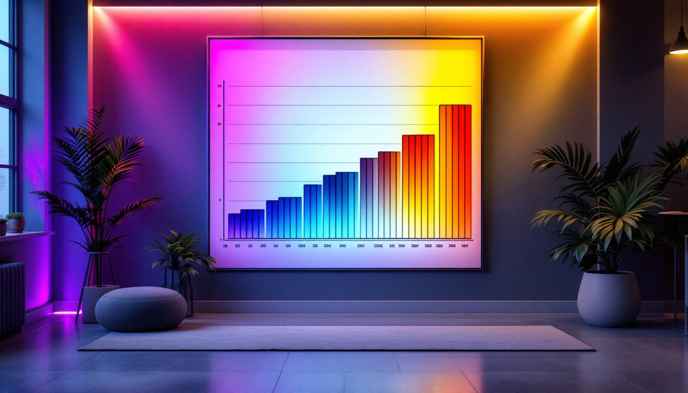 A photograph of a visually striking light lumens chart displayed in a modern