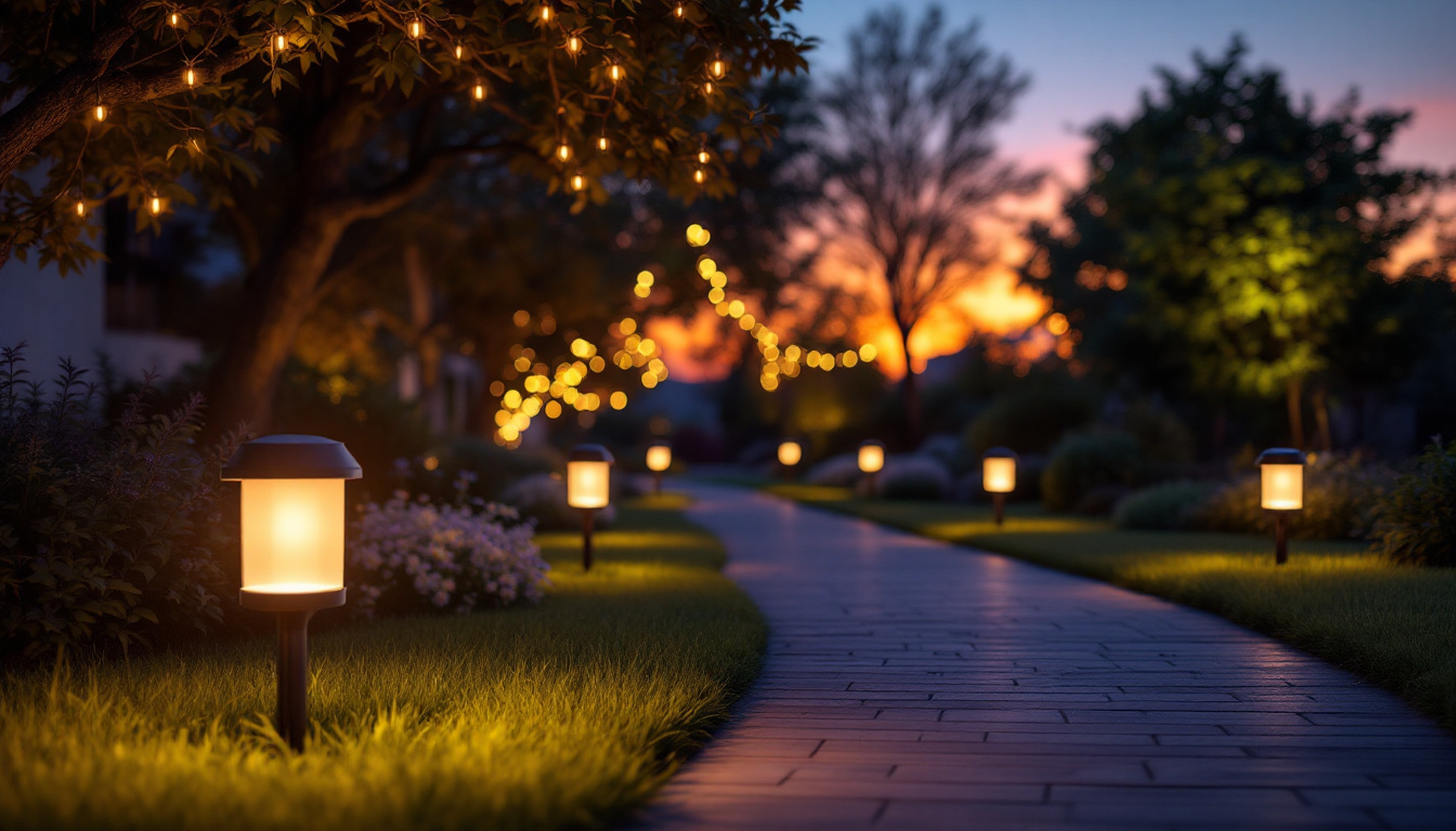 A photograph of capture a photograph of a beautifully illuminated outdoor space at dusk