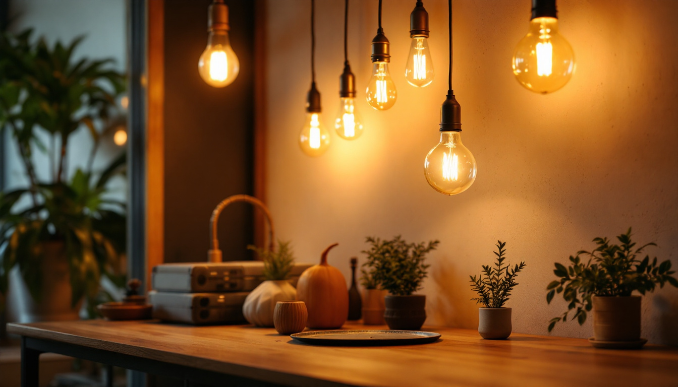 A photograph of a beautifully styled interior space illuminated by various type a light bulbs
