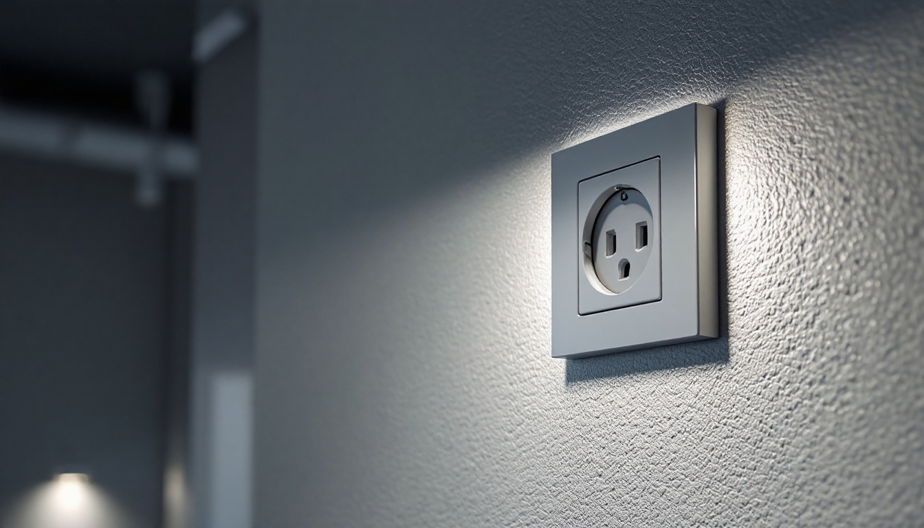A photograph of a well-lit interior space showcasing a junction box cover plate installed on the wall or ceiling