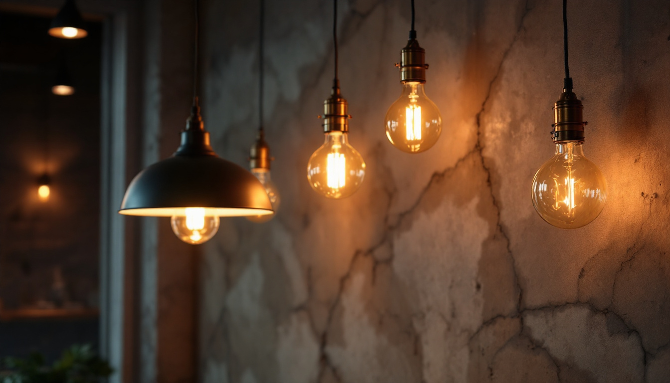 A photograph of a modern industrial pendant light installation in a stylish interior setting