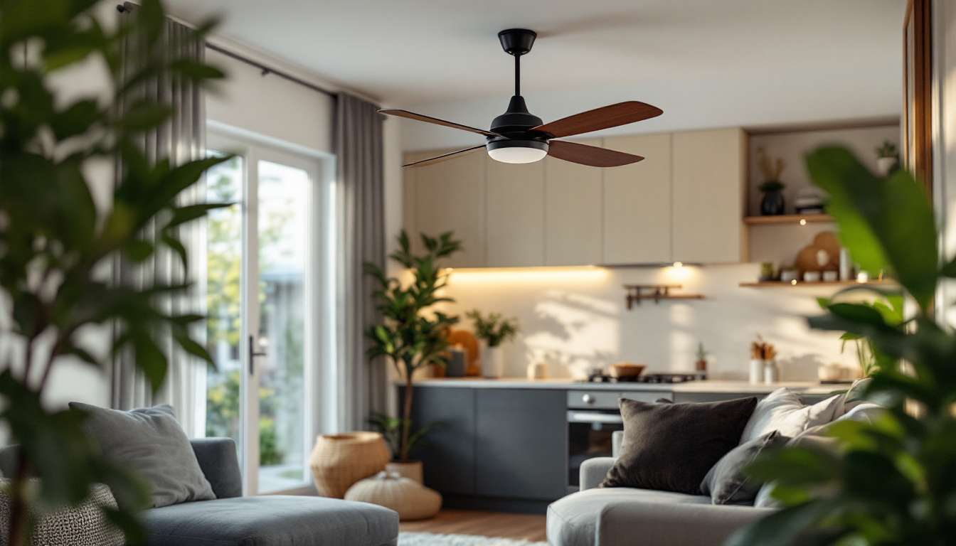 A photograph of a well-maintained hunter fan in a stylish modern home setting