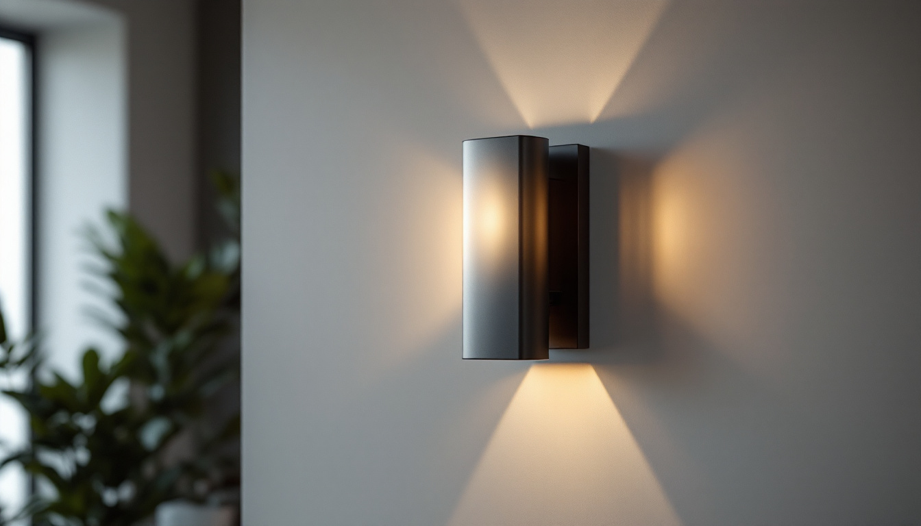 A photograph of a stylishly designed modern wall fixture illuminating a contemporary living space
