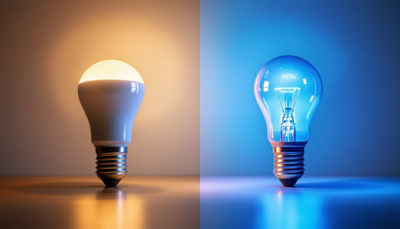 A photograph of capture a photograph of a side-by-side comparison of led bulbs and hid lights in a well-lit setting