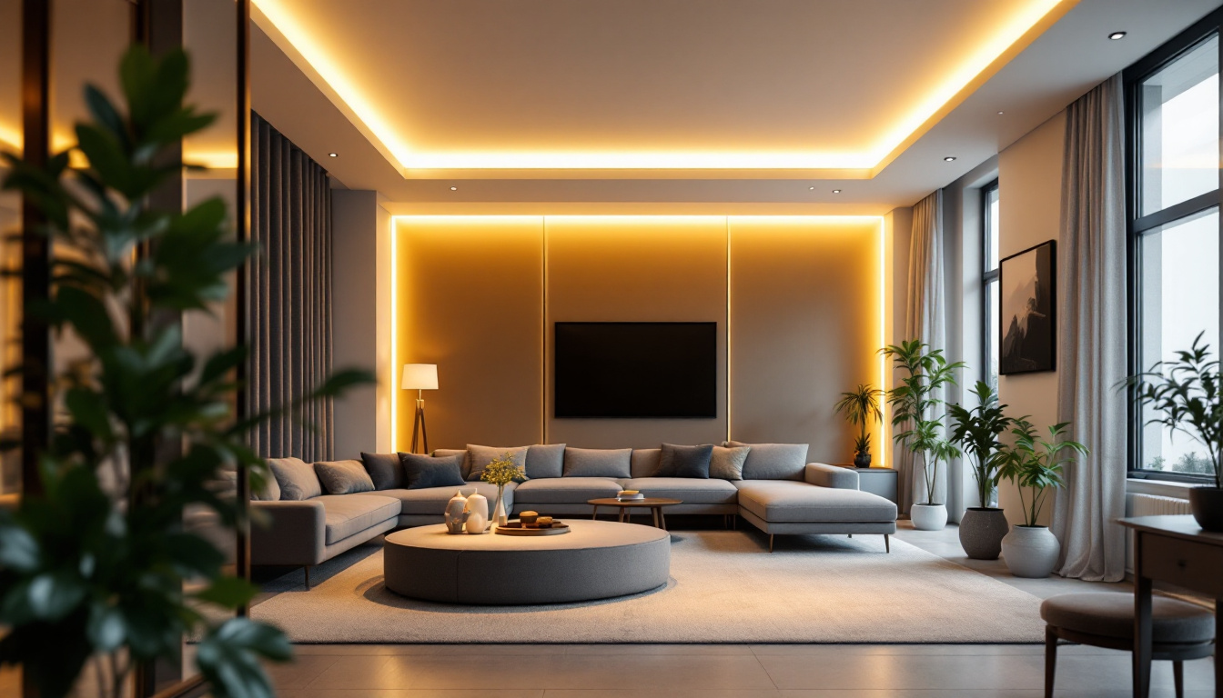A photograph of capture a photograph of a beautifully lit room featuring led trim lights