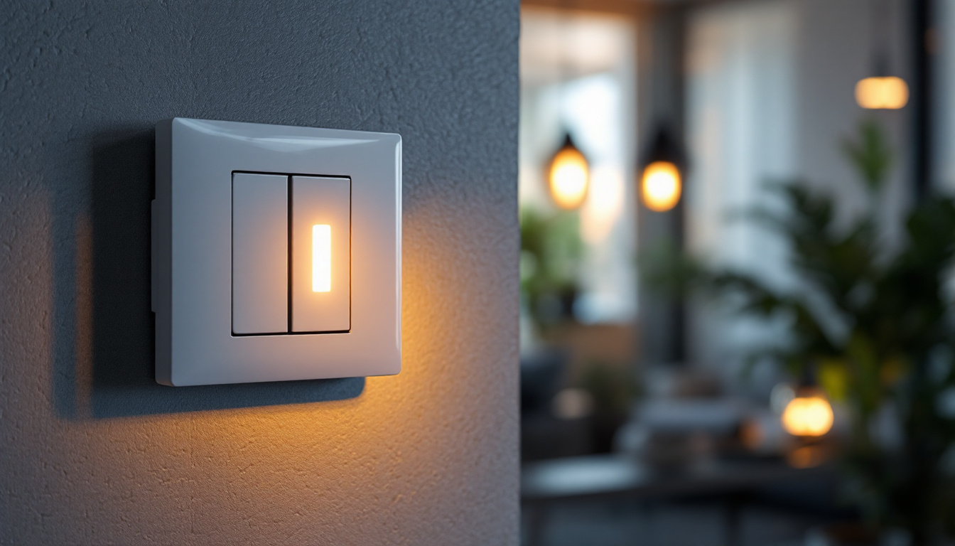 A photograph of a stylishly designed light switch in a modern interior setting