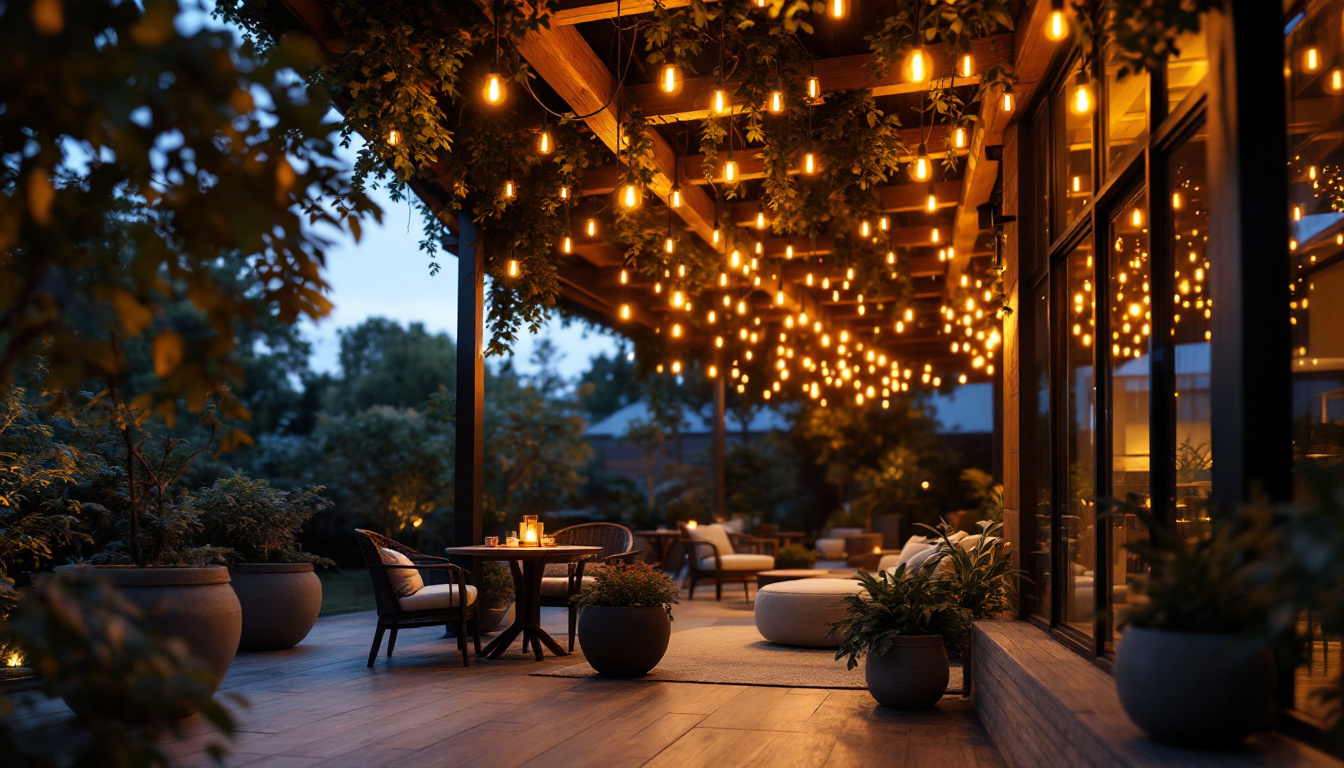 A photograph of a beautifully illuminated outdoor space featuring energy-efficient ceiling lighting