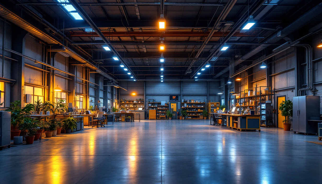 A photograph of a modern industrial workspace showcasing vibrant