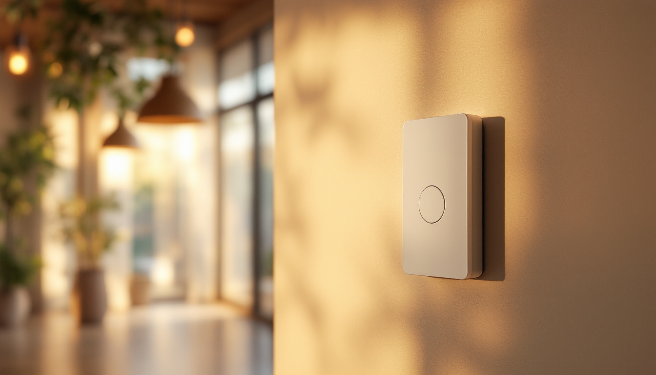A photograph of a stylishly designed wall switch timer in a beautifully lit room