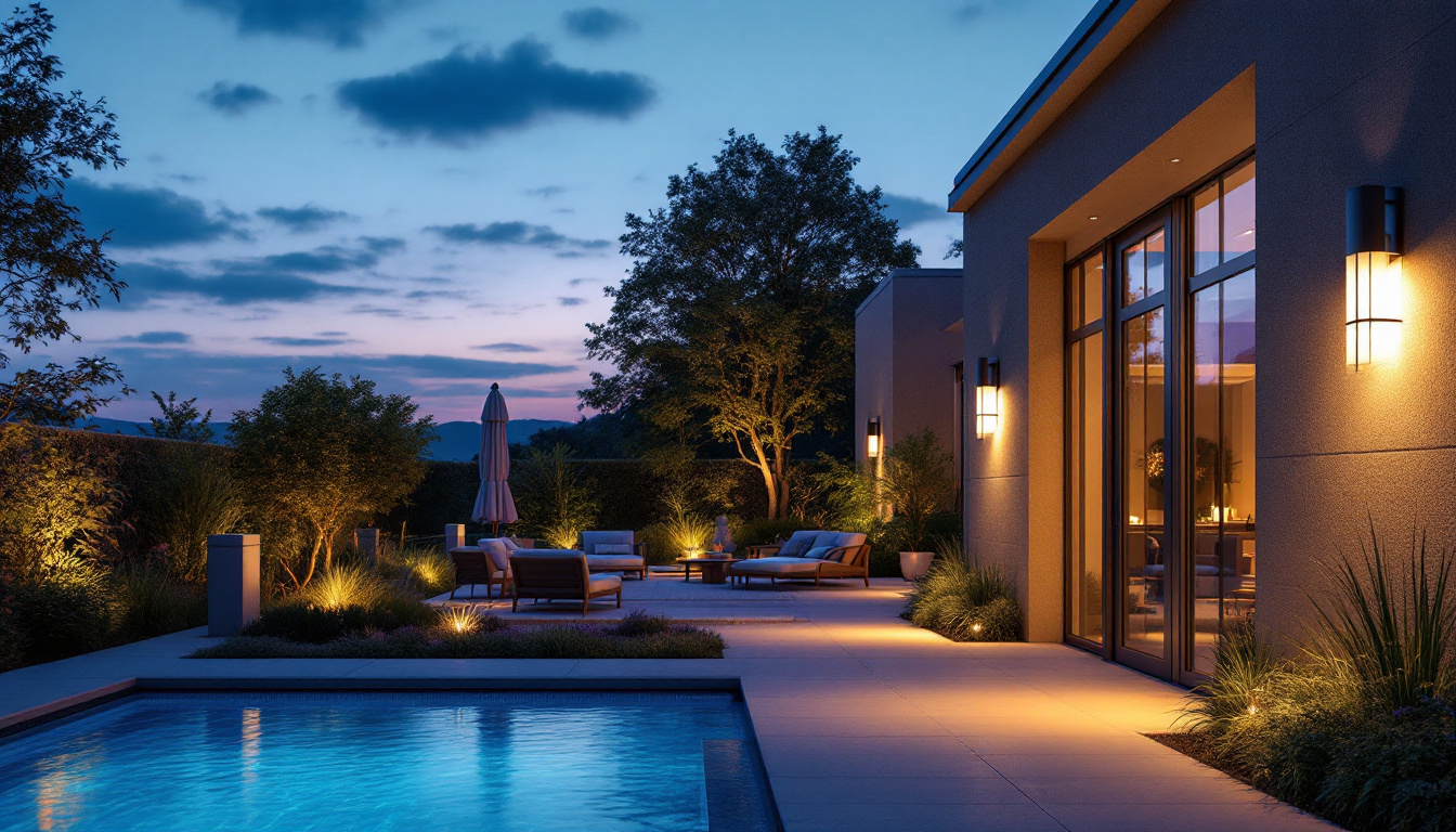 A photograph of a beautifully illuminated outdoor space at dusk