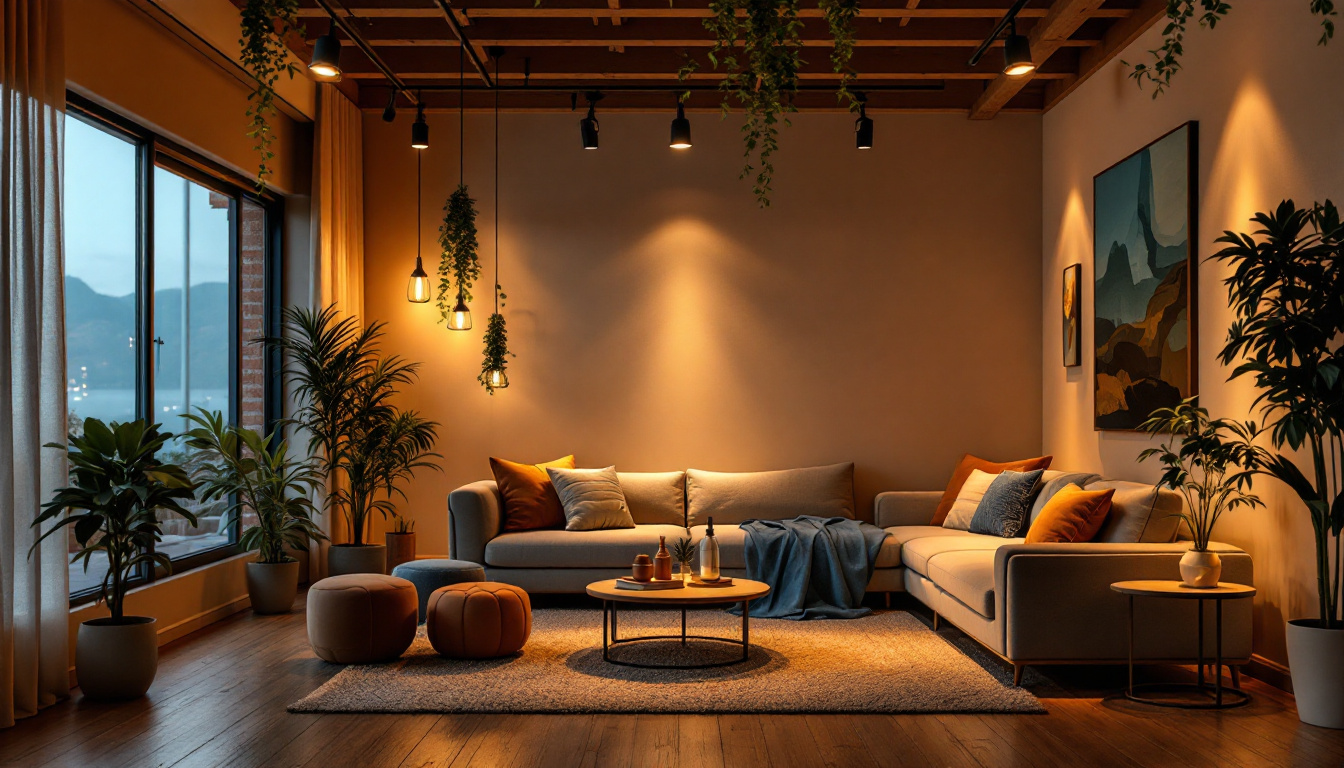 A photograph of a beautifully lit indoor space showcasing eco led lights that highlight both the aesthetic appeal of the decor and the energy-efficient features