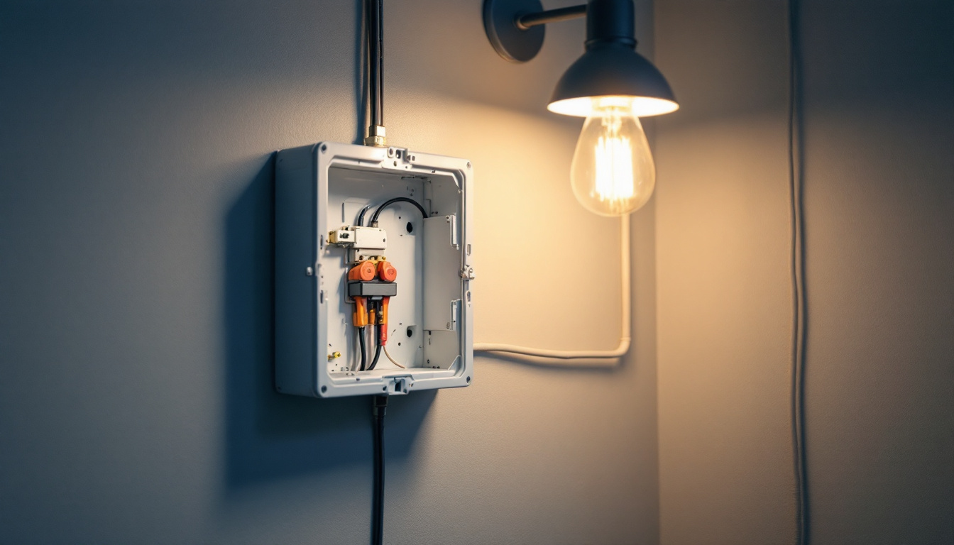 A photograph of capture a photograph of an electrical junction box installed in a well-lit setting