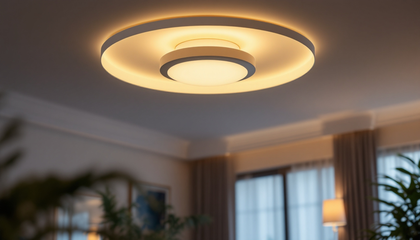 A photograph of a beautifully designed flush ceiling light fixture in an elegantly decorated room