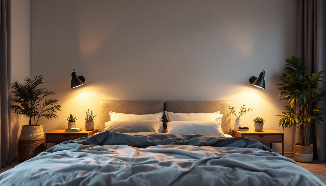 A photograph of a beautifully designed bedroom featuring strategically placed pot lights that highlight the room's decor