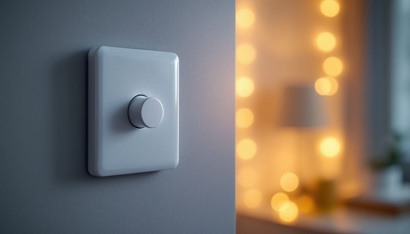 A photograph of a stylishly designed dimmer switch installed on a wall