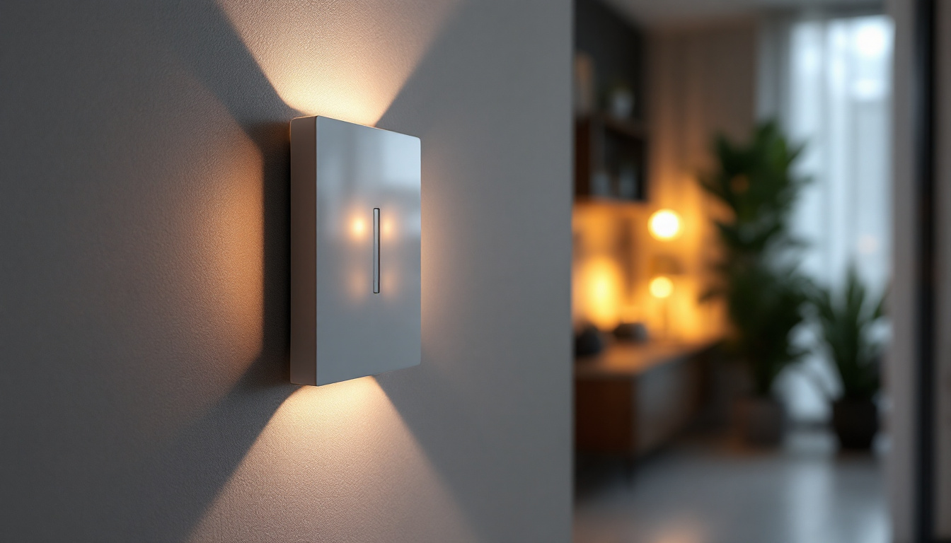 A photograph of a stylishly designed dimmable switch in a modern interior setting