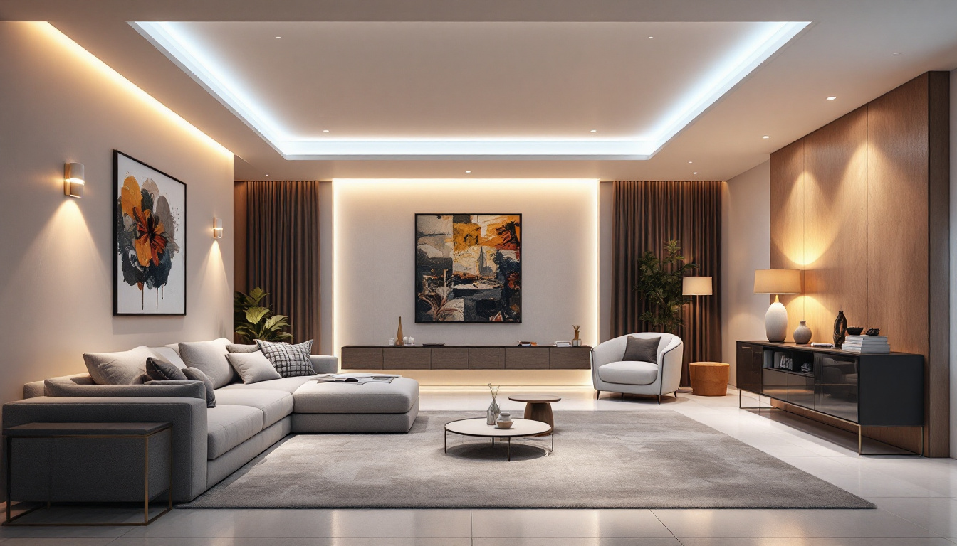 A photograph of a stylishly designed room featuring integrated led ceiling lights