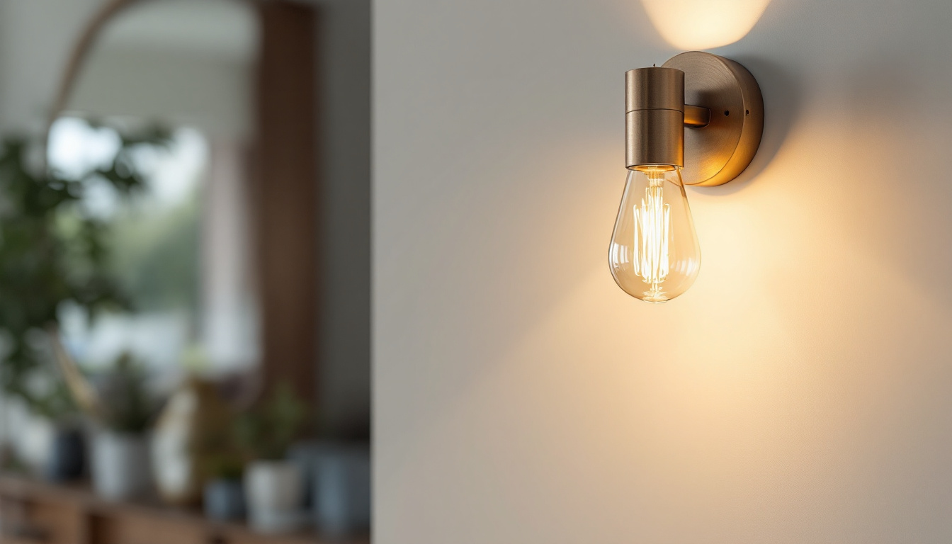 A photograph of a stylishly designed indoor sconce illuminating a contemporary living space