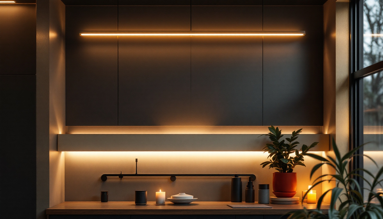 A photograph of a modern interior space showcasing sleek linear light fixtures in use