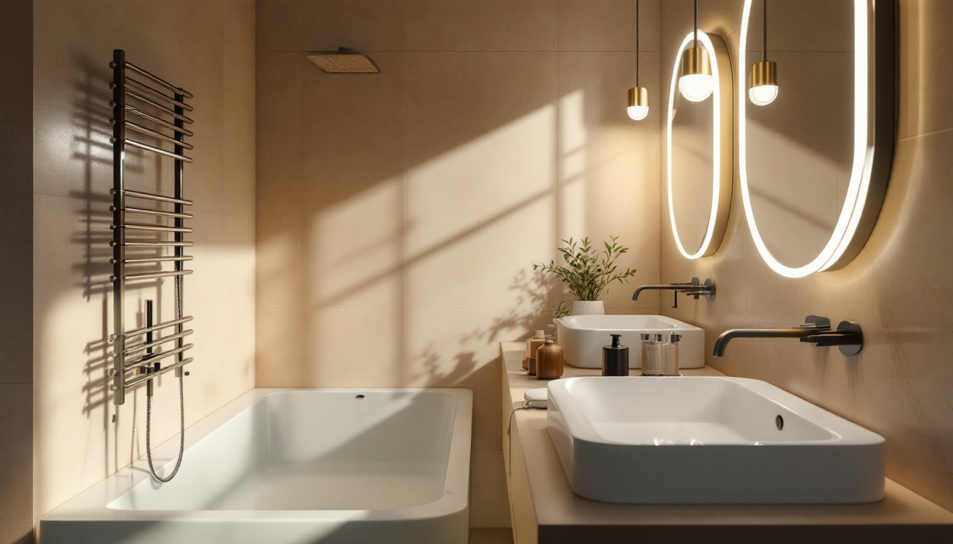 A photograph of a beautifully designed bathroom featuring modern light fixtures that highlight the space's functionality and aesthetics