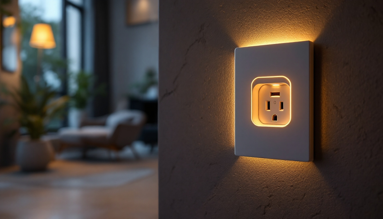 A photograph of a modern electrical receptacle integrated into a stylish home interior