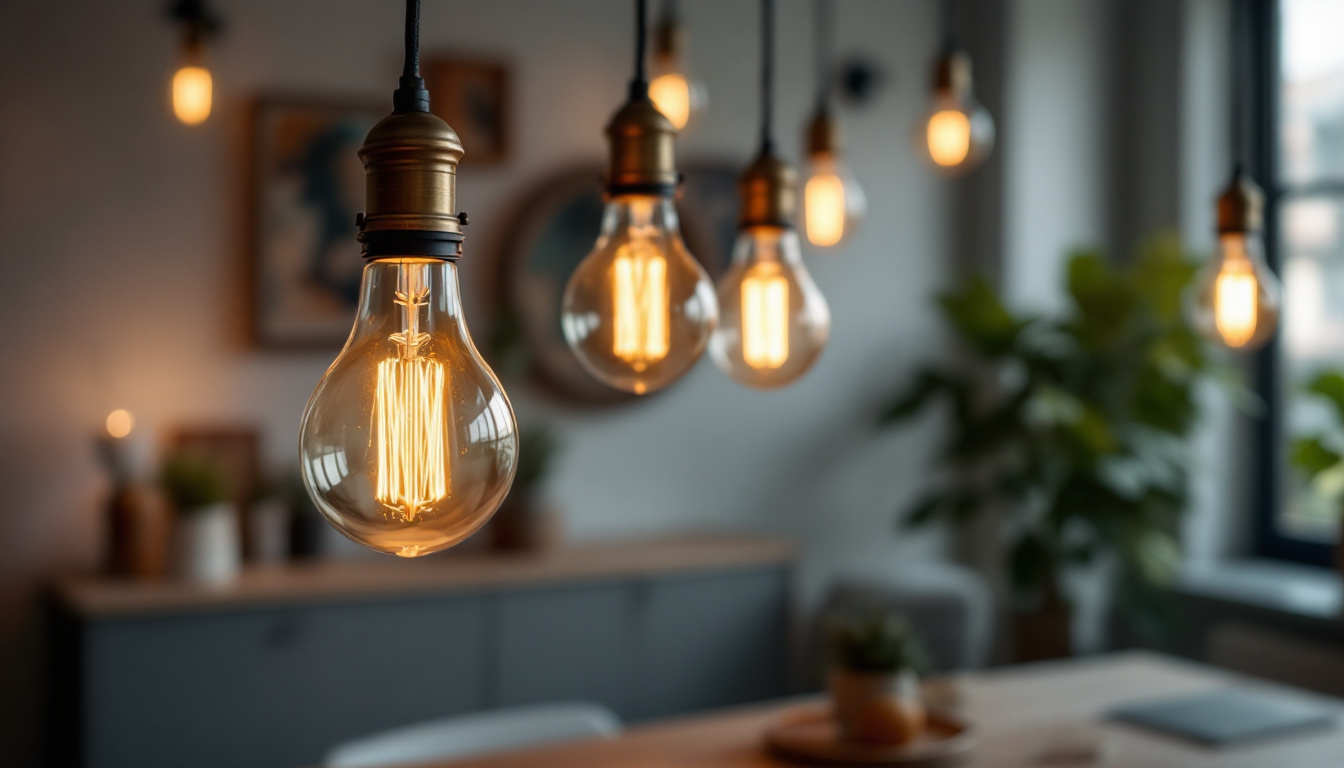 A photograph of a beautifully styled interior space featuring antique light bulbs
