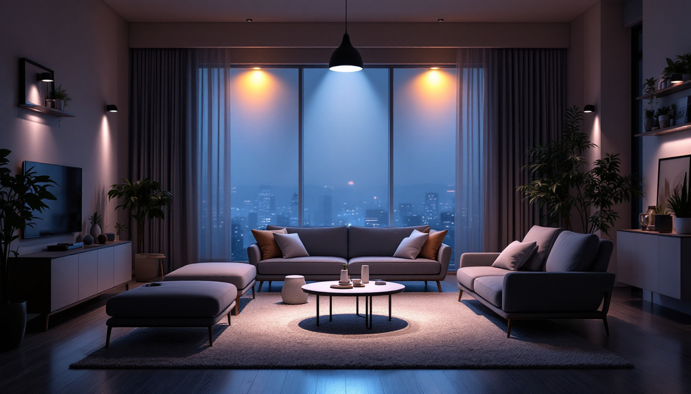 A photograph of a well-lit interior space showcasing various led flood lights in action