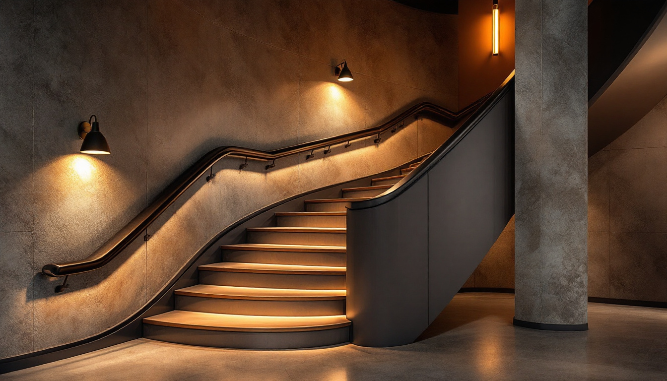 A photograph of a beautifully designed staircase illuminated by stylish