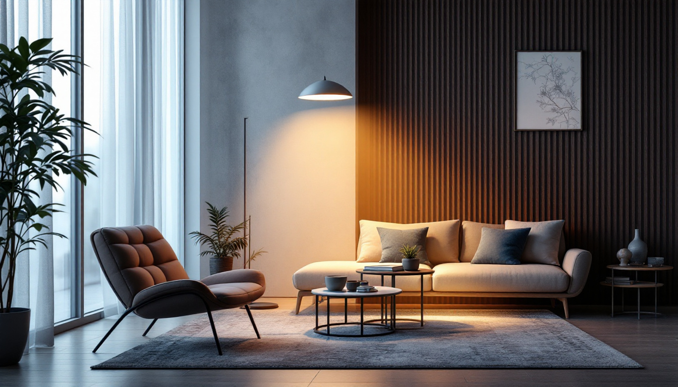 A photograph of a beautifully designed interior space illuminated by a hid lamp