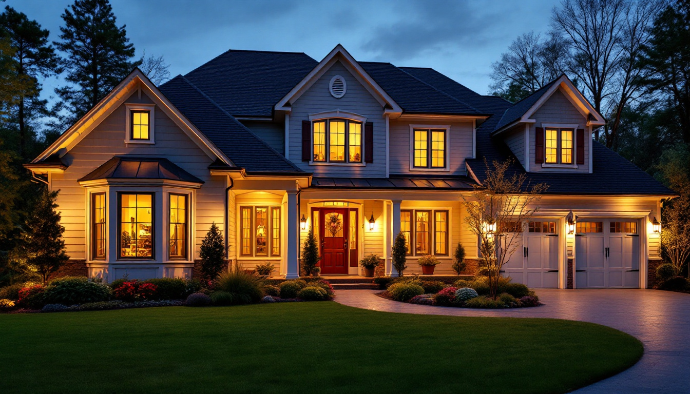 A photograph of a beautifully illuminated home exterior at dusk