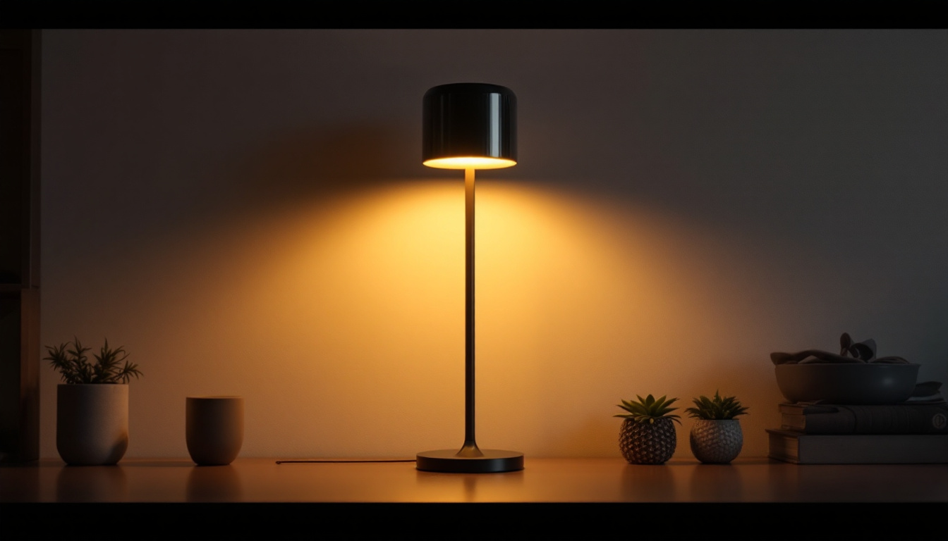 A photograph of a stylishly designed upward lighting lamp in a modern interior setting