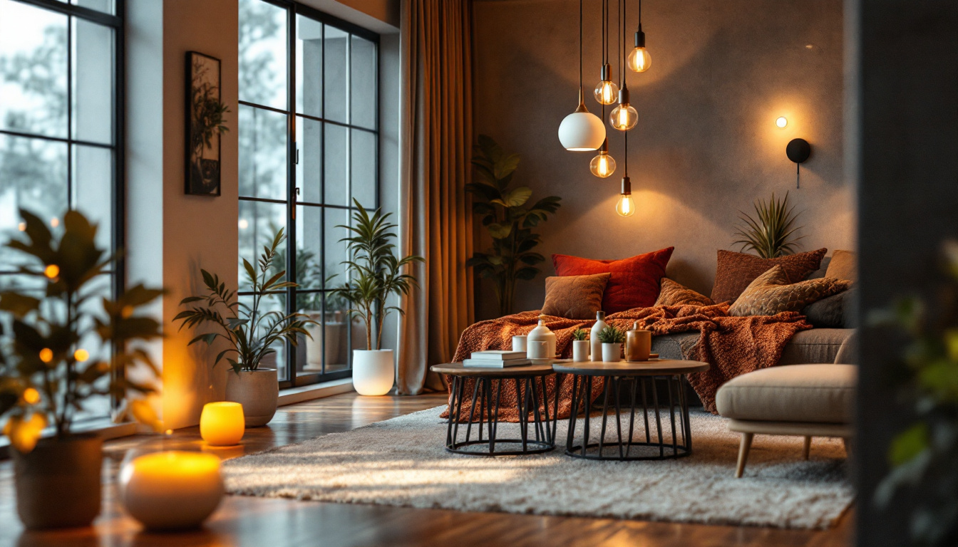 A photograph of a beautifully lit interior space showcasing a variety of stylish lighting fixtures that enhance the room's aesthetics while also highlighting energy-efficient options