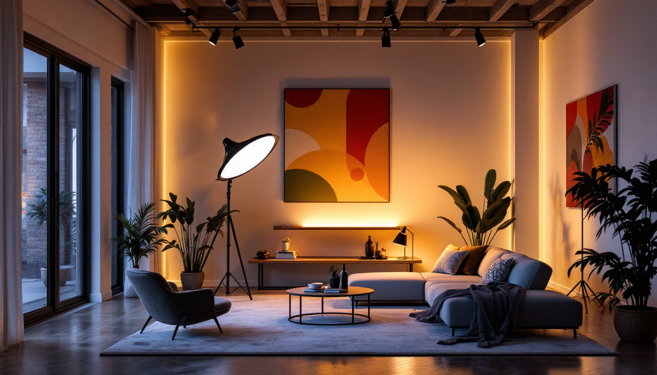 A photograph of a beautifully designed indoor space showcasing uplight lighting in action