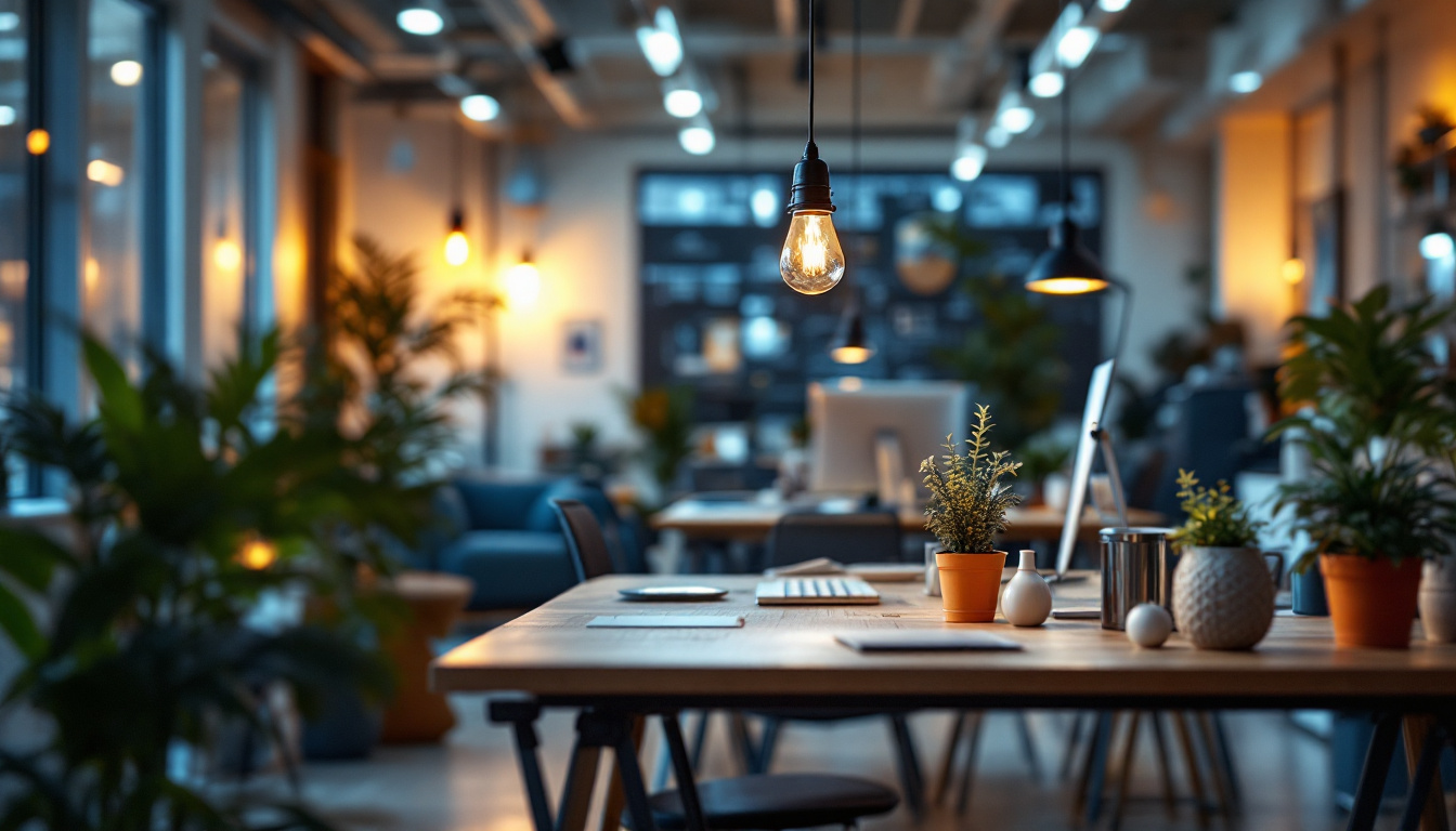A photograph of a well-lit workspace or room featuring t8 bulbs in use
