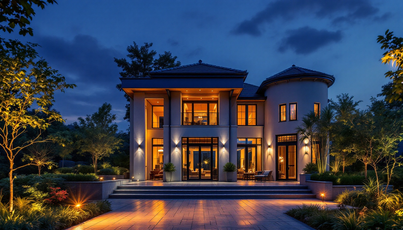A photograph of a beautifully illuminated outdoor space at dusk
