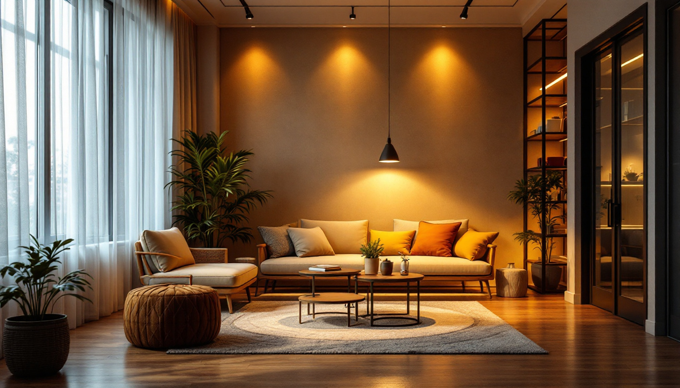 A photograph of a beautifully lit interior space showcasing the warm