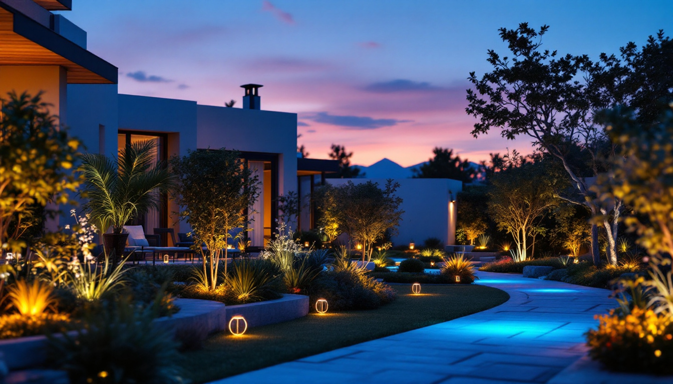 A photograph of a beautifully illuminated outdoor space at dusk
