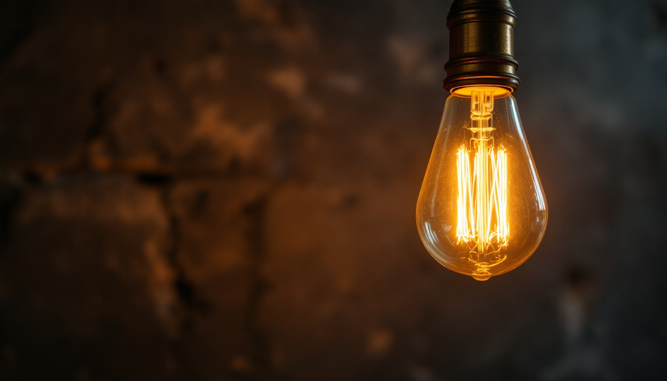 A photograph of a beautifully lit vintage antique light bulb