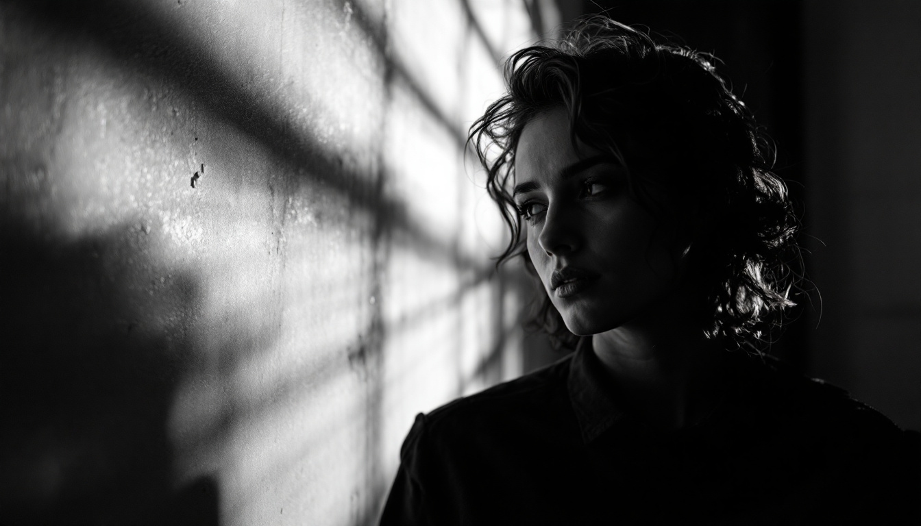 A photograph of capture a photograph of a dramatic black and white scene that showcases the interplay of light and shadows