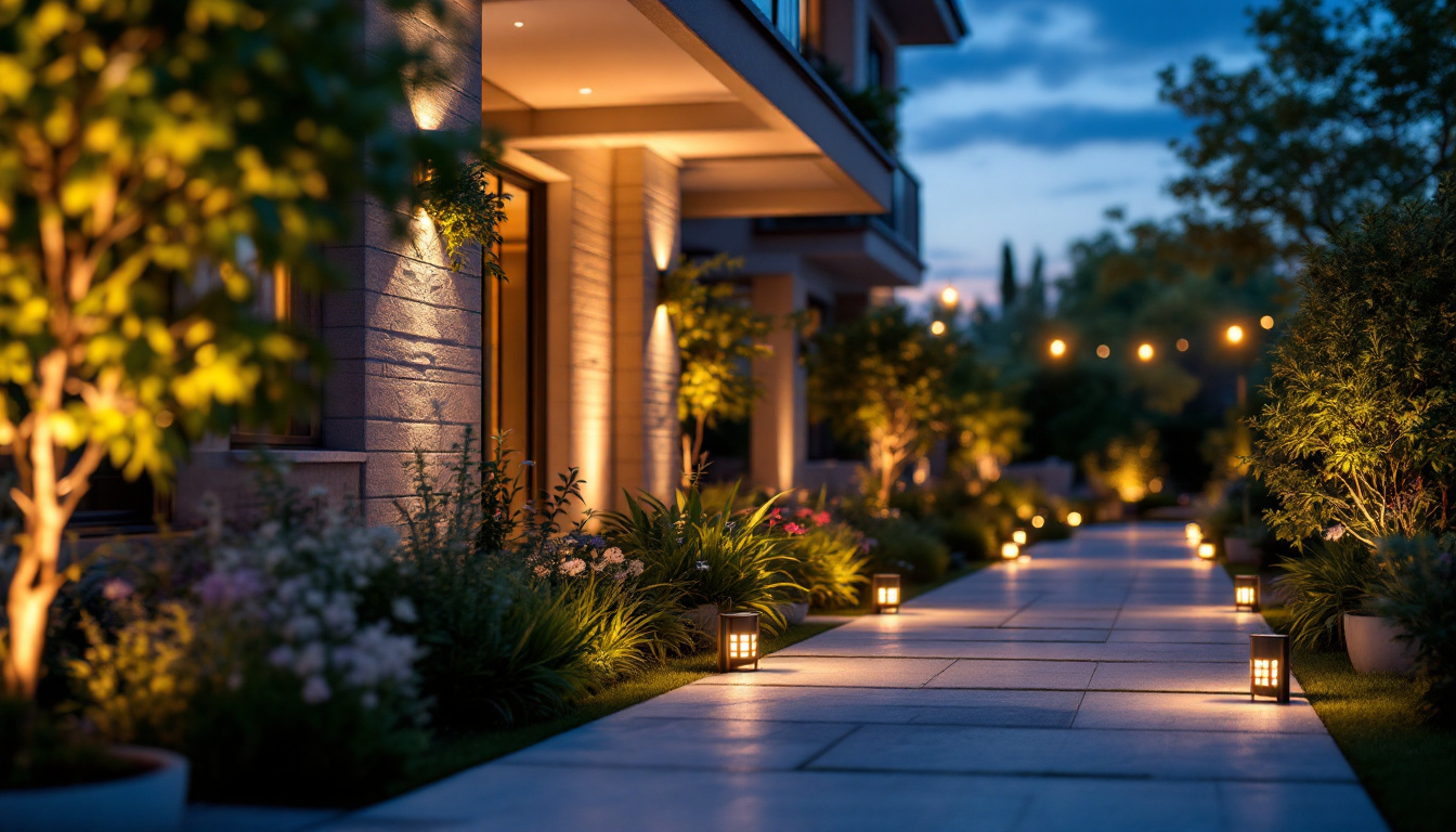 A photograph of a beautifully illuminated outdoor space featuring modern led fixtures