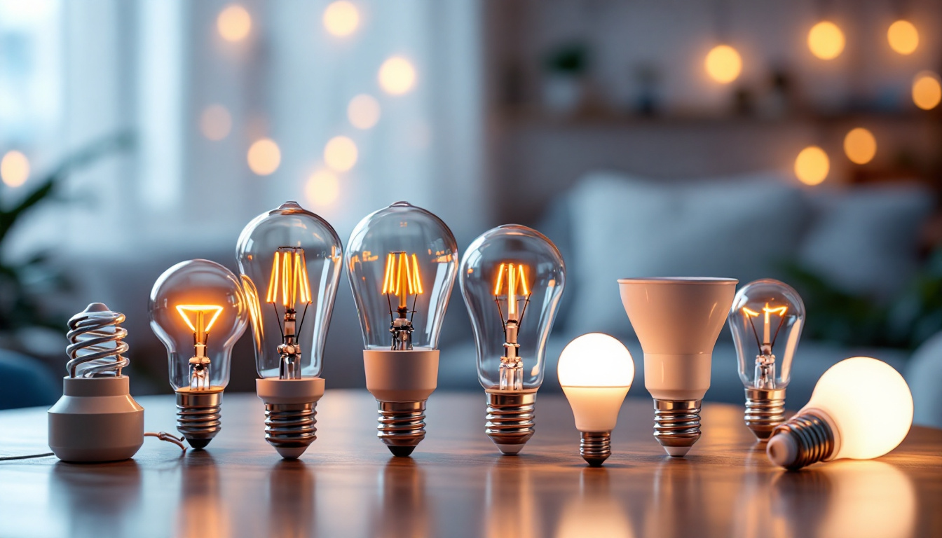 A photograph of a variety of led light bulbs in different shapes and sizes
