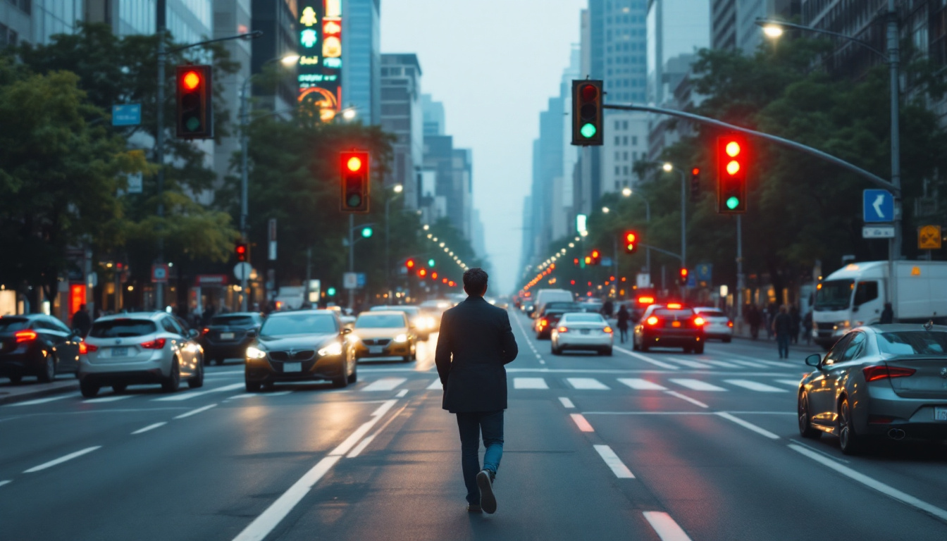 A photograph of capture a photograph of a busy intersection with traffic lights in action