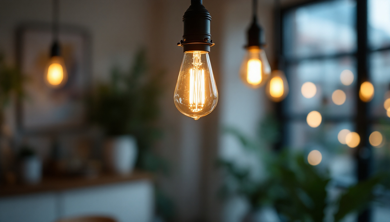 A photograph of a beautifully lit room showcasing an a19 bulb in a stylish fixture