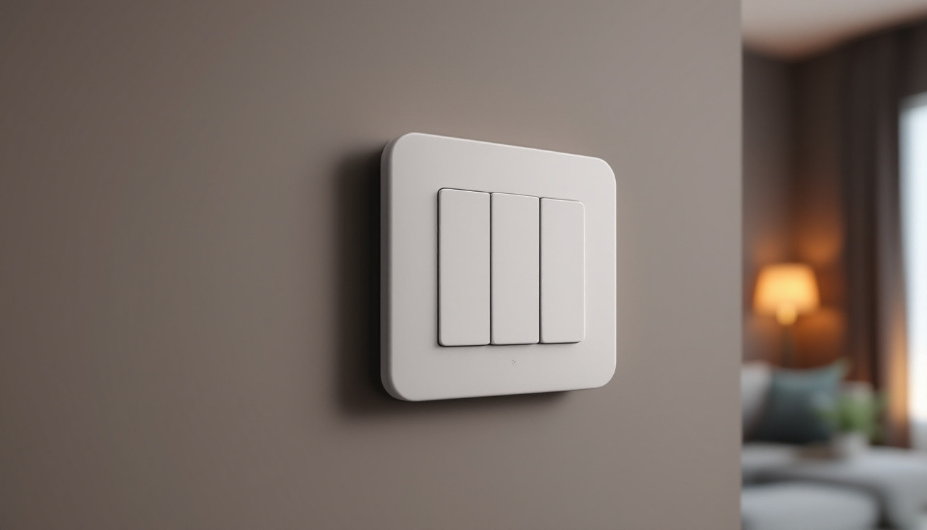A photograph of a modern dimmable 4-way switch installed in a stylish home setting