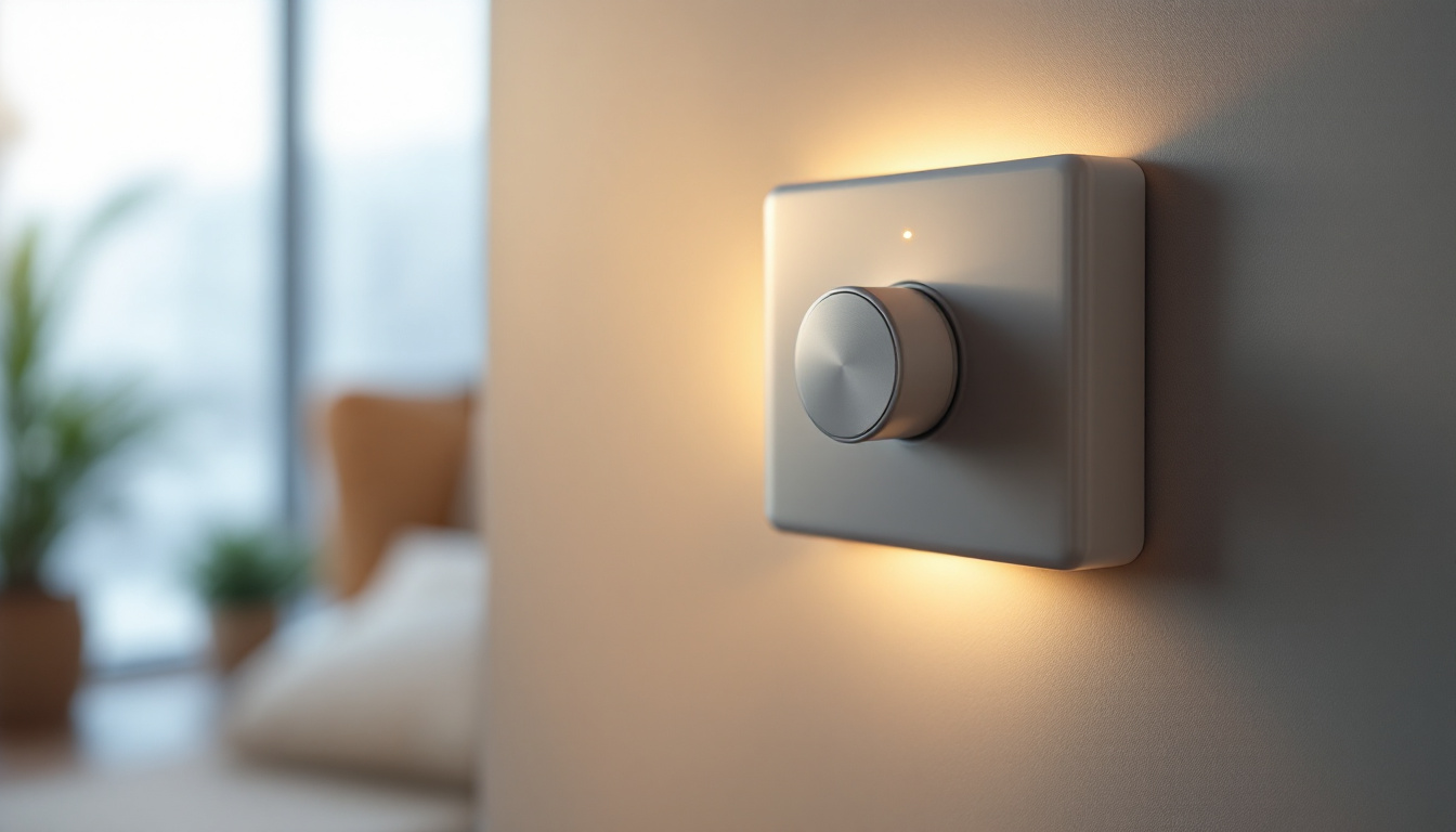 A photograph of a close-up shot of a modern fan control switch in action